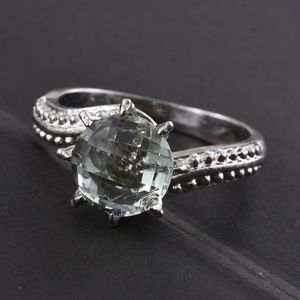 Green Amethyst Stainless Steel Solitaire Ring NWT
